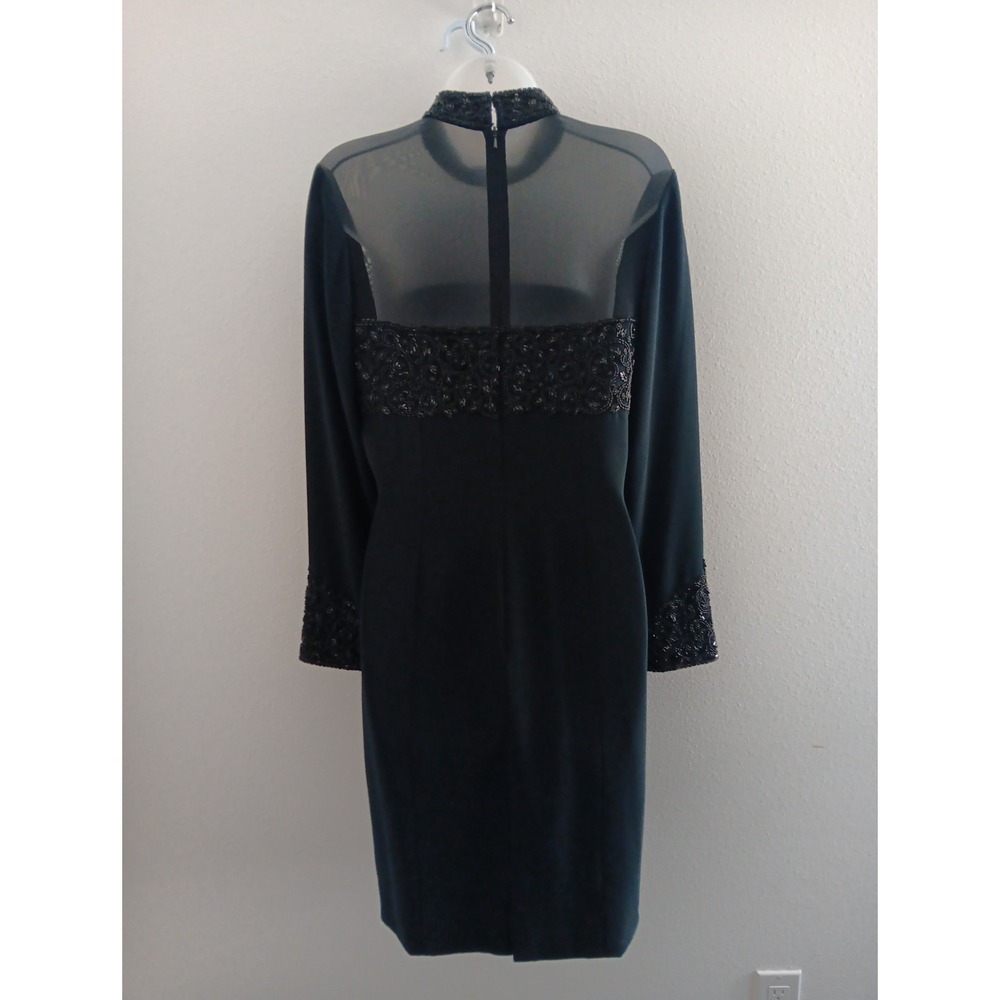 Olga Cassini Jewel‎ Beaded High Neck Dress Black Size Cocktail Party Sheer Midi - Picture 3 of 11